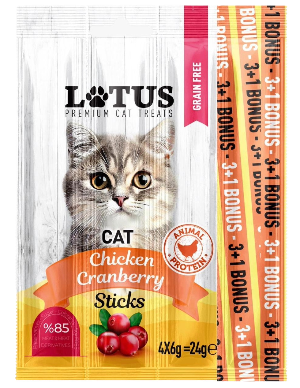 Lotus 4lü Chicken-Cranberry Kedi Ödül Çubuğu (Tavuklu, Kızılcıklı)