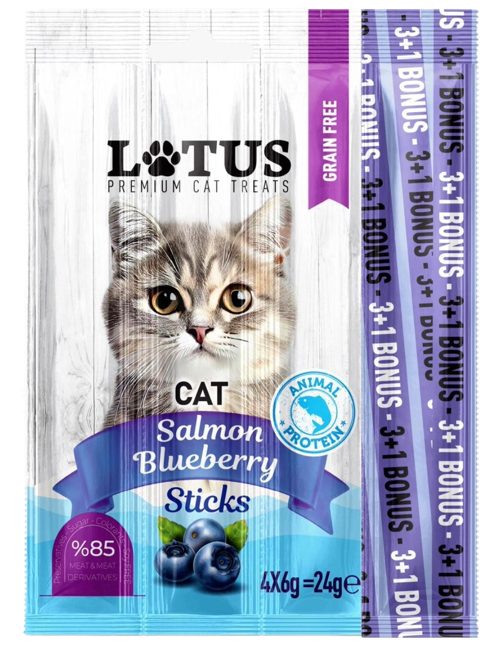Lotus 4lü Salmon-Blueberry Kedi Ödül Çubuğu (Somonlu, Yaban Mersinli)